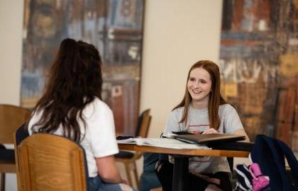 Students sitting and talking in the Student Center